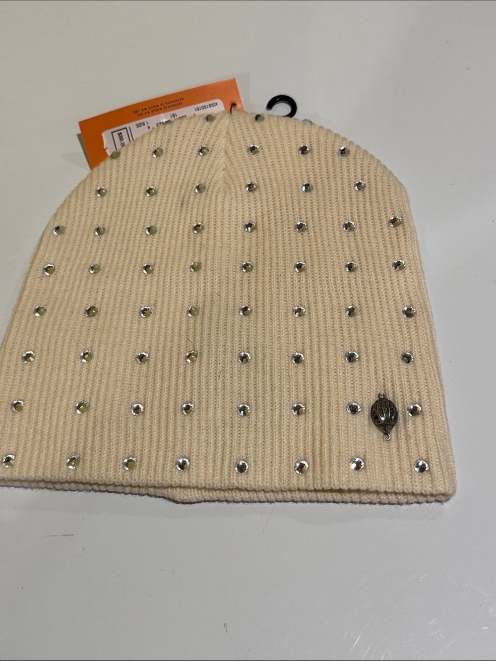 Kurt Geiger Cream Knit Beanie with Silver Studs